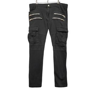 MEK DNM Women's Straight Leg Black Stretch Denim Cargo Jeans Zip Pockets 36X29